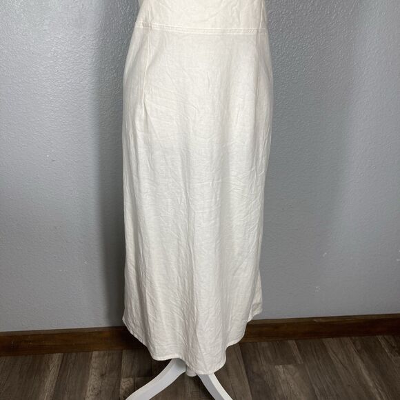 Womens Midi Slip Dress 17 Cream Linen Lace Tie Corset Coastal Cottage Milkmaid - Picture 3 of 12